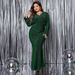 New V-neck Long-sleeved Fishtail Evening Dress Cross-border Large Size Sexy Flash High Waist Dress_ecoleips.com