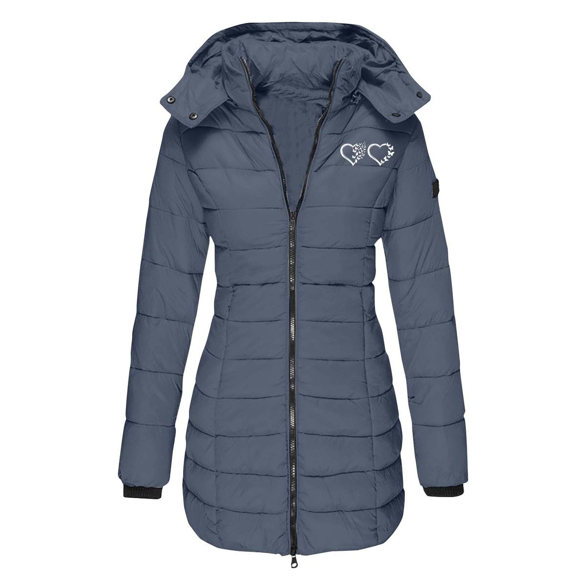 Women's Winter Longline Hooded Coat With Print, Slim Fit Cotton Jacket, Warm & Stylish Outerwear For Cold Weather_ecoleips.com