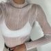 Women's Long Sleeved Mesh T-Shirt Solid Color High Neck Slim Fit See through Top for Early Autumn_ecoleips.com