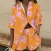 Women's Clothing Lapel Short Sleeved Printed Shirt Two Piece Wide Leg Elastic Waist Pants Shorts_ecoleips.com