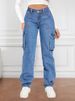 K New Retro Mid Waist Multi Pocket Workwear Jeans For Women's Casual Straight Leg Pants_ecoleips.com
