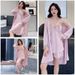 Women's Summer New Ice Silk Pajamas, Sexy Lace Camisole Robe Five-piece Set With Chest Pads, Trendy Plus-size Loungewear_ecoleips.com
