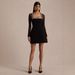 Sheer Mesh & Rhinestone Trim Black Dress – Elegant U-Neck Long Sleeve Mini Dress For Evening_ecoleips.com
