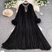 Elegant French Vintage Flared Sleeve Maxi Dress With Rhinestone Embellishments – Chic Fall Staple For Women_ecoleips.com