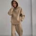 Women's Clothing Women's Loose Fit Hoodie & Jogger Set - Casual Pocket Hoodie With Straight Leg Pants (Black, Khaki, Green, Blue, Rose Red)_ecoleips.com