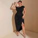 Cross-border Summer 2025 New Slim-Fit Long European And American Style Sexy Waist-Cinching Twist Knot Slit_ecoleips.com