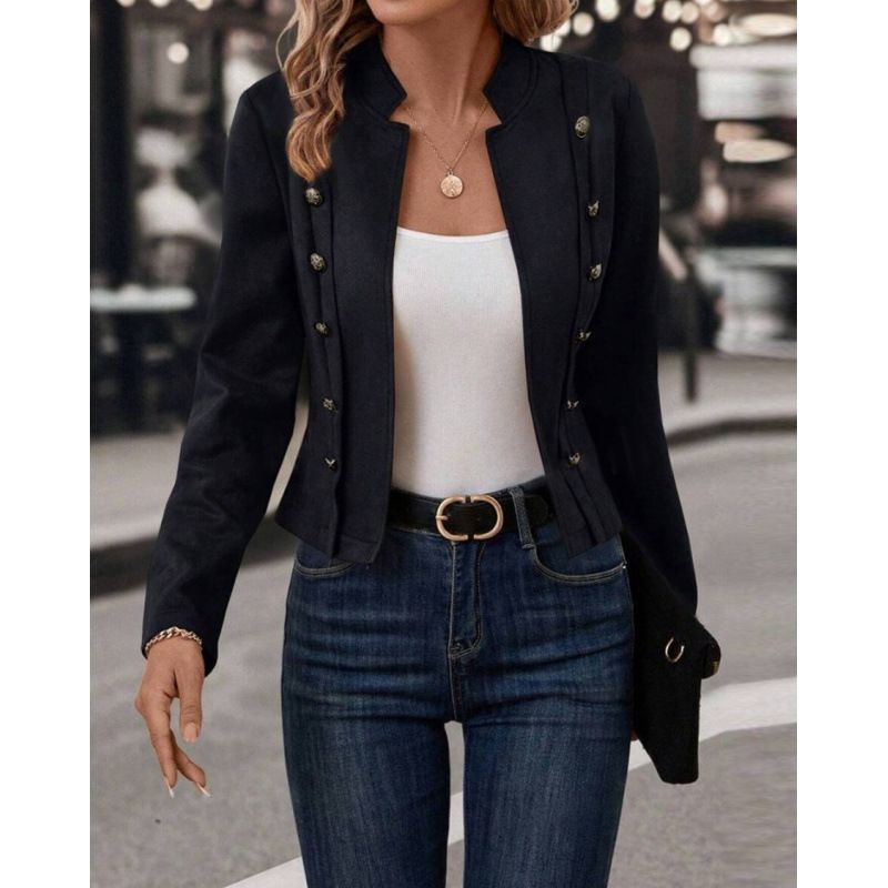 Solid Color Double-Breasted Decorative Jacket Deerskin Velodle Vintage Long Sleeve Coat Top Wholesale_ecoleips.com