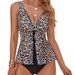 Verve 2024 New Backless Tummy-Control Two-Piece Swimsuit For Women, Printed V-Neck Beach Bikini Swimwear_ecoleips.com