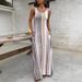 Summer Fashion Women's Sleeveless Long Dress Striped round Neck with Pocket Casual European American Style Spring/Autumn Wear_ecoleips.com