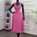 Women's Elegant V-Neck Printed Top And Skirt Set Sleeveless Tie Waist Spring Summer Thin Polyester_ecoleips.com