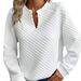 2026 Autumn And Winter New Women's Solid Color Casual Notch Neck V-shaped Long-sleeved Sweatshirt_ecoleips.com