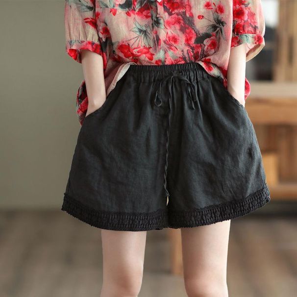 Suitable For All Seasons 2024 Summer New Hollow Out Crochet Cotton Linen Women's Artistic Lace Shorts Casual Slimming Straight Pants_ecoleips.com