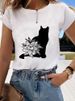 European And American Cross-border Foreign Trade Women's Clothing Cute Kitten Print Round-neck Short-sleeve T-shirt Top_ecoleips.com