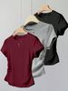 2025 Spring/Summer Autumn New Solid Color Casual Comfortable Women's Short Sleeve T-shirt Three Piece Set_ecoleips.com