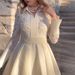 Women's Clothing new white chest beaded lace gauze retro long sleeved fashion slim dress_ecoleips.com
