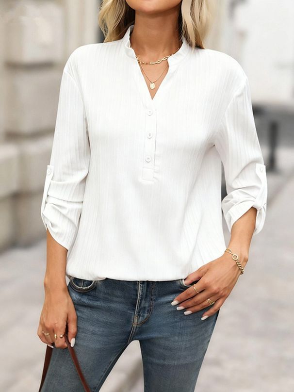 Bestseller: European American Cross-Border Trade Women's New V-Neck Half-Button Shirt, Fashionable And Versatile_ecoleips.com
