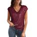 Women's Sparkly Sequined Vest Party Shirt V Neck Short Sleeved Blouse_ecoleips.com