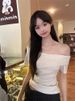 2024 New Slim-Fit Solid Color Pullover Top, Ins Trendy Pure Desire Style, Elegant Off-Shoulder Short-Sleeve T-Shirt For_ecoleips.com
