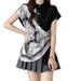 Elegant Chinese-style Printed Patchwork Short-sleeve Shirt For Women, 2025 Summer, Plus Size, Irregular, Light Luxury,_ecoleips.com