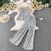 Women's Relaxed Two Piece Set Casual Ruffled Camisole Top And High-Waisted Wide Leg Pants Striped Loose Fitting Stylish Outfit_ecoleips.com