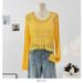Women's Clothing Solid Color Hollow Hook Flower Round Neck Long Sleeve Short Knitted Sweater Summer New Loose Thin Sunscreen Blouse Tops_ecoleips.com