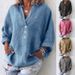 Verve 2025 Spring Summer V-neck Cotton Linen Blend Long Sleeve Pullover Women's Shirt_ecoleips.com