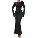 Women's Long Sleeved Dress Autumn Winter Sexy Bodycon Round Neck Fashionable Tight Long Dress_ecoleips.com