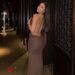 Elegant Sexy Women's Slim Fit Bodycon Dress Halter Neck Solid Color Long European American Style Cross Border Simple Design_ecoleips.com
