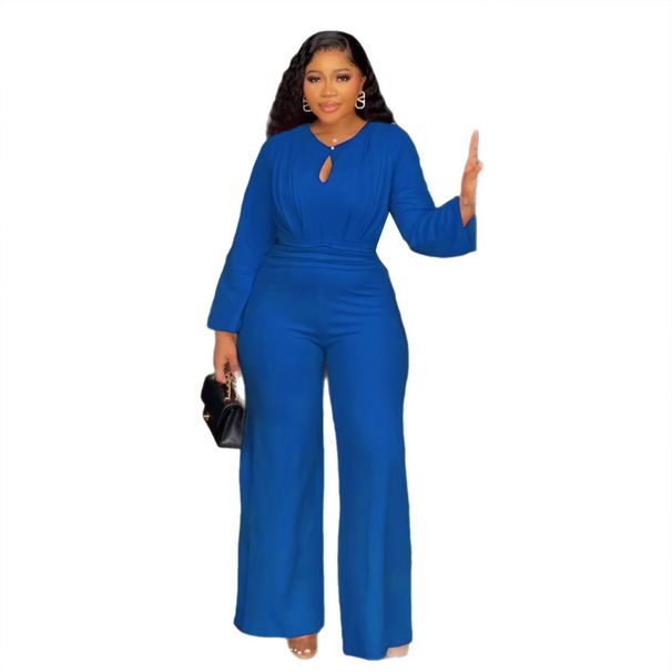 Women's Clothing Elegant Elastic Slim Fit Hollow Waist Wide Leg Jumpsuit_ecoleips.com