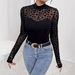 Women's Mesh Panel Long Sleeve Slim Fit T-Shirt - Breathable Stretch Fabric, Round Neck, Elegant Casual Top For Work & Daily Wear (Black, S-Xxl)_ecoleips.com