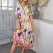 Voya Women's European And American Spring Summer Casual Bohemian Vacation High-Waisted Geometric Color-Block Dress_ecoleips.com