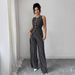 Professional Two Piece Suit for Women OL Style Slimming High Waisted Wide Leg Long Sleeveless Top Spring Autumn Outings_ecoleips.com