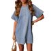 Women's Clothing Fashionable Casual Loose Denim Short Sleeved Dress_ecoleips.com