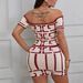 Plus Size Off-Shoulder Floral Print Dress Set – Slim Fit Geometric Pattern Skirt & Top_ecoleips.com