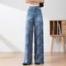 High-waisted Wide-leg Pants Women's New Summer 2026 Fashion Temperament Versatile Hollow Lace Patchwork Denim Drape Pants_ecoleips.com