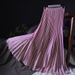 K New Solid Color Long Plus Size Pleated Skirt, High Waist Half Skirt, Women's Elastic Waist Skirt_ecoleips.com