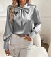 Popular Autumn Long Sleeve Bow Satin Women's Shirt Shirt Top Women's_ecoleips.com