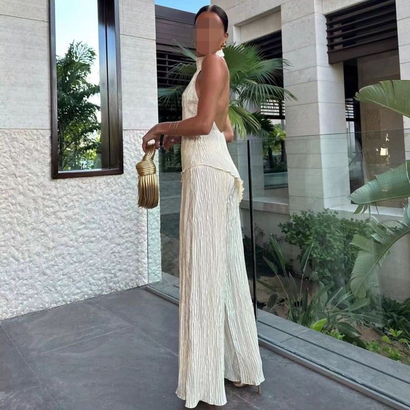 Fashion Women's Irregular Top Casual Wide-Leg Elegant Sexy Long Pants Set For Women_ecoleips.com