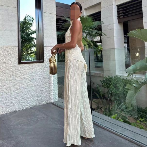 Fashion Women's Irregular Top Casual Wide-Leg Elegant Sexy Long Pants Set For Women_ecoleips.com