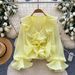 Women's French-Inspired V-Neck Blouse Long Sleeve Ruffled Hem Pleated Details Elegant Top for Spring/Summer Versatile Dressy Shirt_ecoleips.com