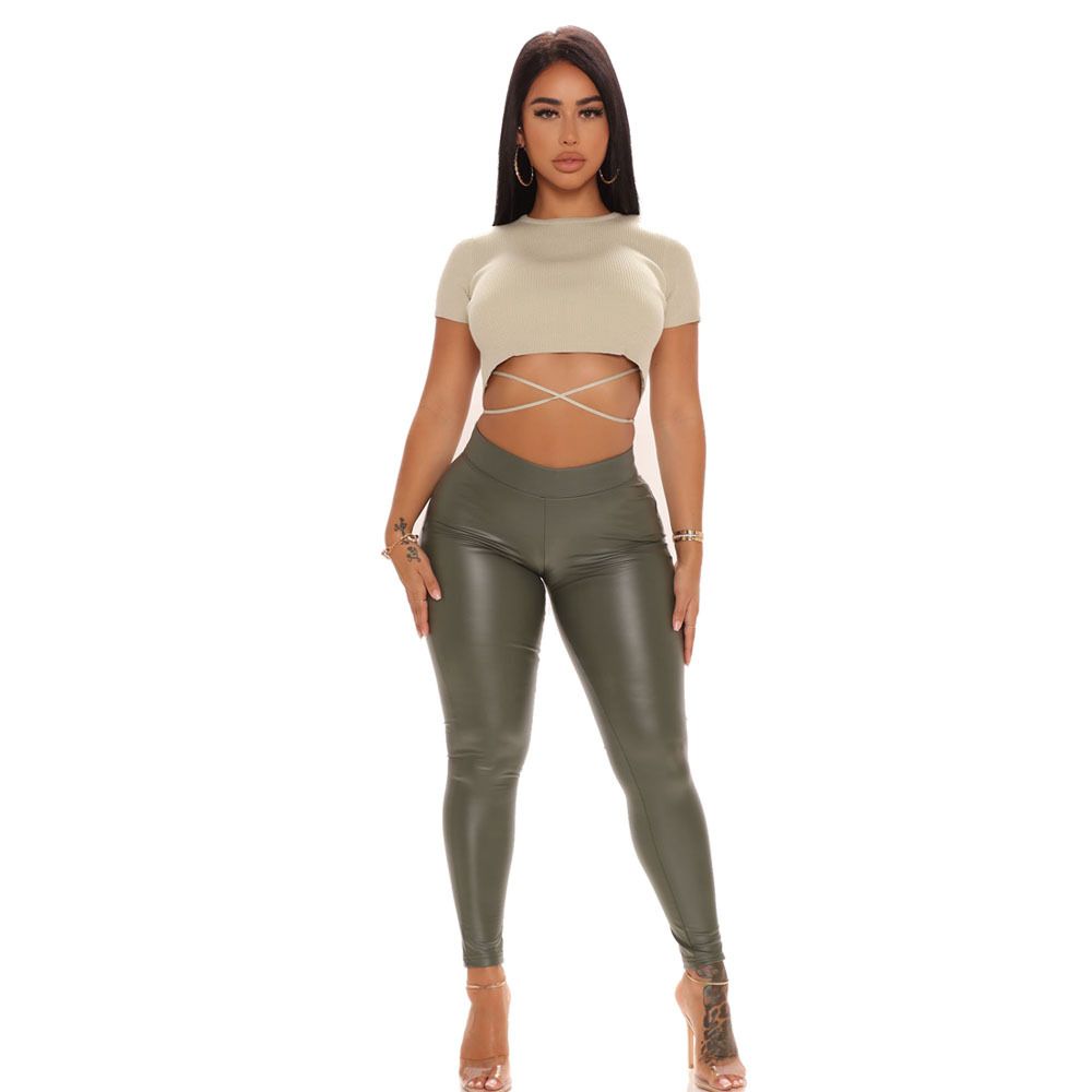 Slim Fit Pu Leather Pants For Women - Stretchy High Waist Skinny Pants In Black, Green & Camel For Office & Casual Wear_ecoleips.com