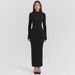 Women's New Crew Neck Flare Sleeve High Slit Slim Fit Bodycon Maxi Dress_ecoleips.com