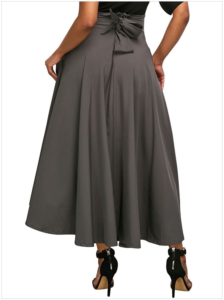 Women's Clothing High-Waisted Pleated Skirt With Side Slit Belt And Pockets Women's Retro Style Full Skirt_ecoleips.com