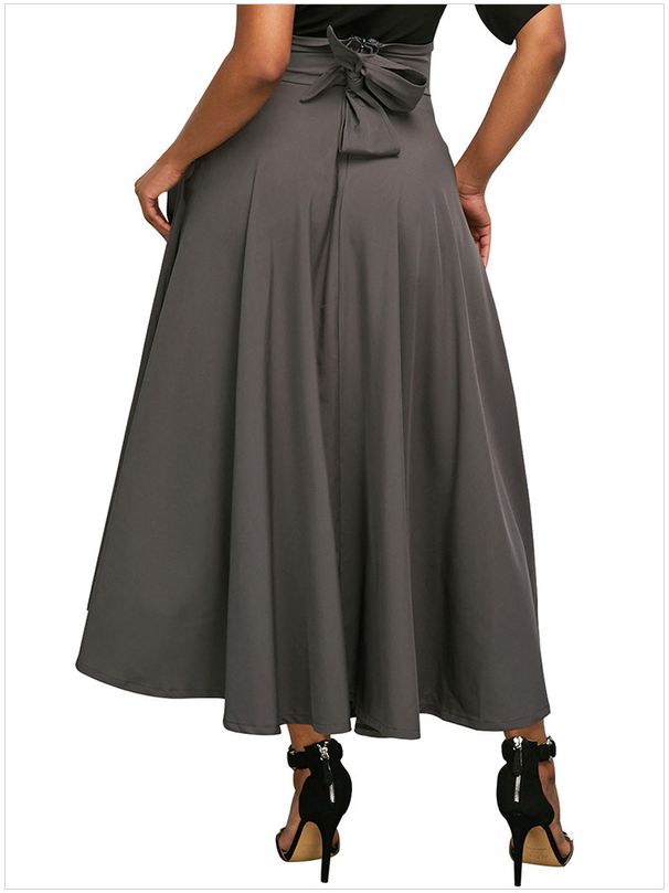 Women's Clothing High-Waisted Pleated Skirt With Side Slit Belt And Pockets Women's Retro Style Full Skirt_ecoleips.com