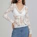 Women's Sexy Sheer Lace Long Sleeve V-Neck Pullover Blouse Top for Casual Wear_ecoleips.com