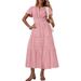 Spring And Summer Women's Fashion V-Neck Pleated Puff Sleeve Layered Large Swing Dress For Women_ecoleips.com