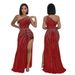 Women's Clothing new style fashionable sexy off-shoulder hot diamond high slit evening dress _ecoleips.com