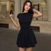 Women's Clothing 2025 Winter New Fashion Slim-Fit Back-Tie Pleated Solid Color Short-Sleeve Dress Wholesale_ecoleips.com
