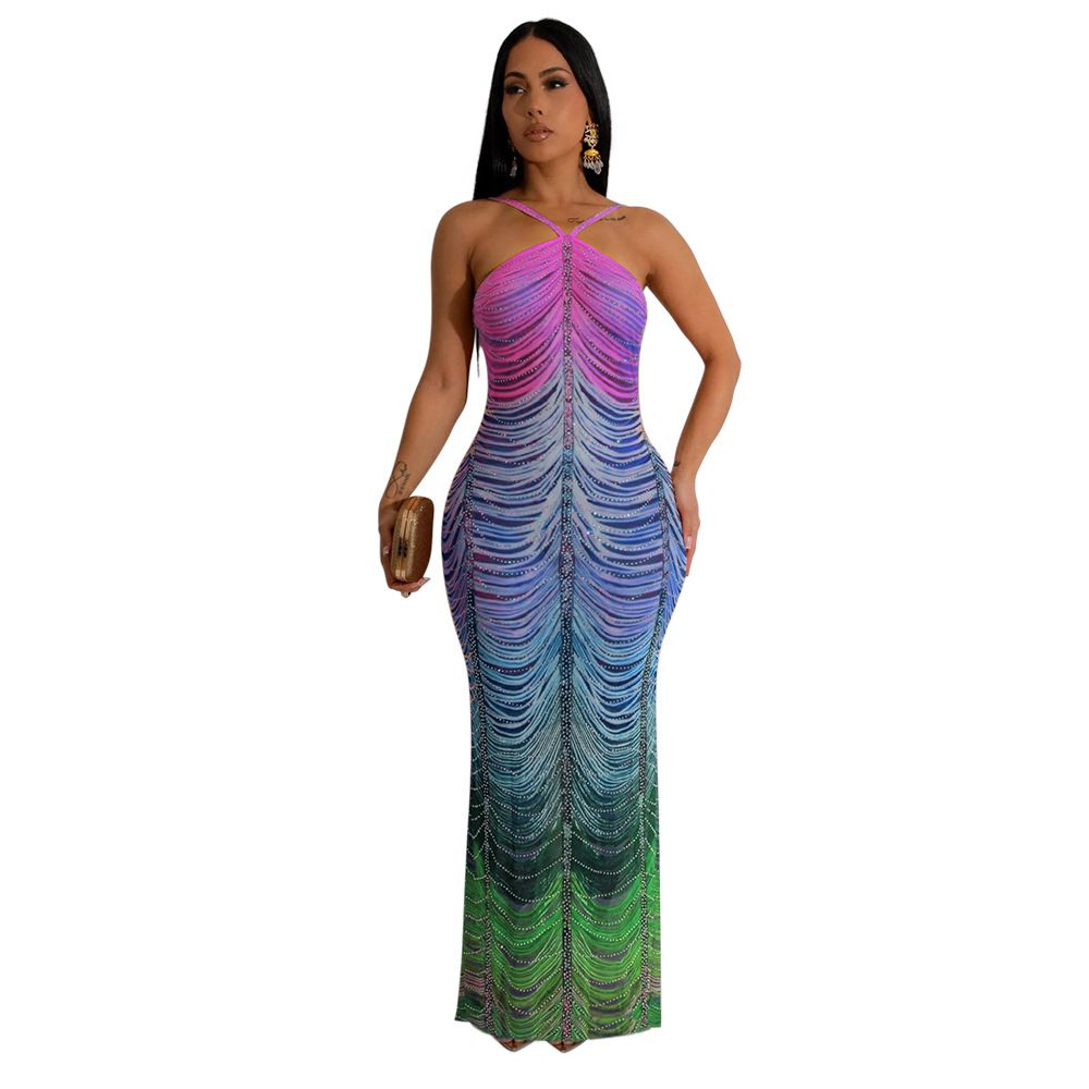 Women's Clothing Printing New Fashion Sexy Slim Hip Dress Hot Diamond Long Skirt Female_ecoleips.com