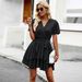 Spring Summer Women Solid Color Tie Detail A-Line Short Mini Dress Casual Party Wear_ecoleips.com